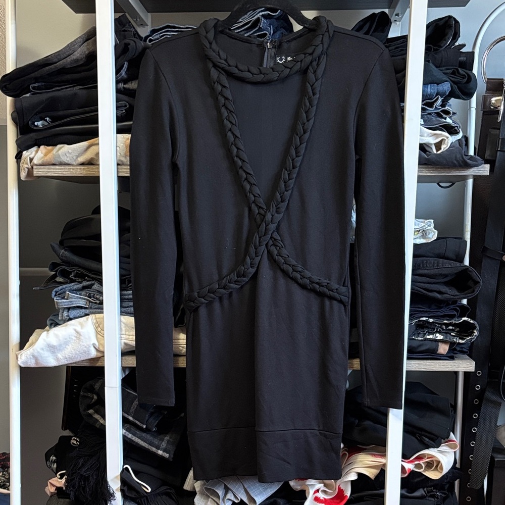 For Love and Lemons Black Braided Mini Dress with Mesh Cutout